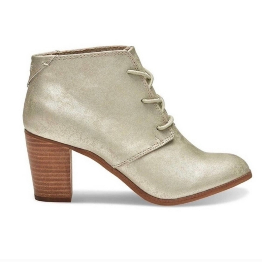 TOMS | NEW Lunata Gold Metallic Heeled Lace Up Booties Academia Size 11